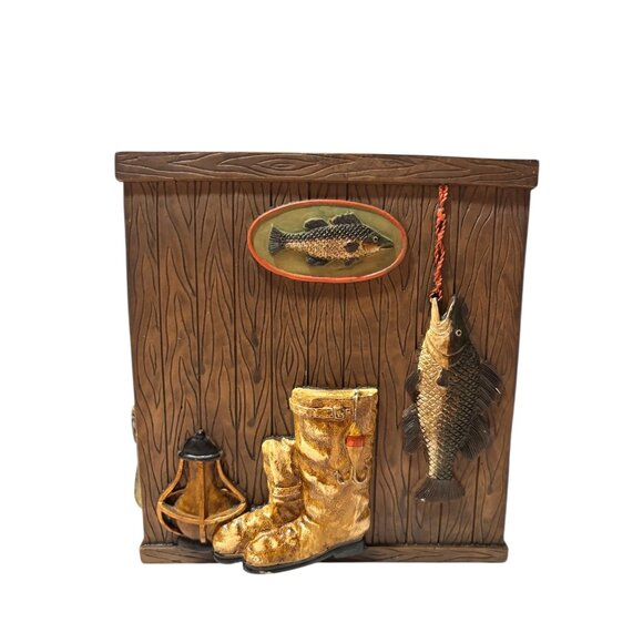 Rustic Fishing-Themed Resin Tissue Box Cover Man Cave I'd Rather Be Fishing - Picture 5 of 7